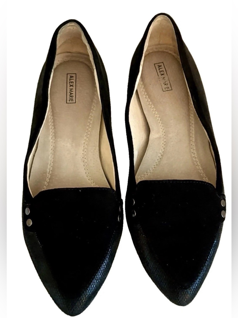 Alex Marie Ryann Women’s Black Suede Pointed toe Studded Flats Size 7